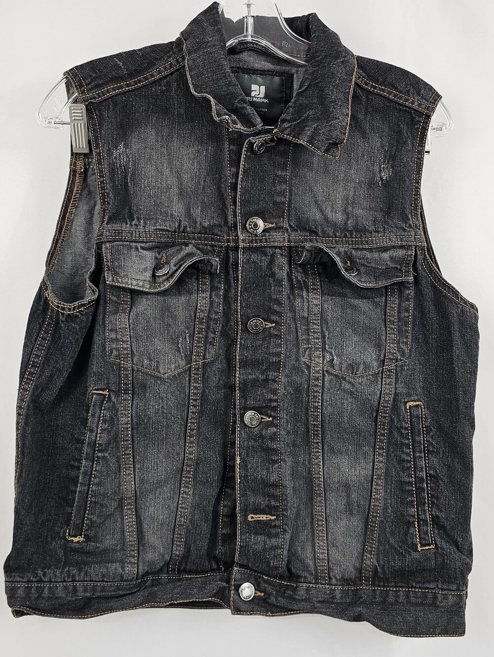VTG Y2K PJ Mark Men's Distressed Black Denim Vest, Sz S